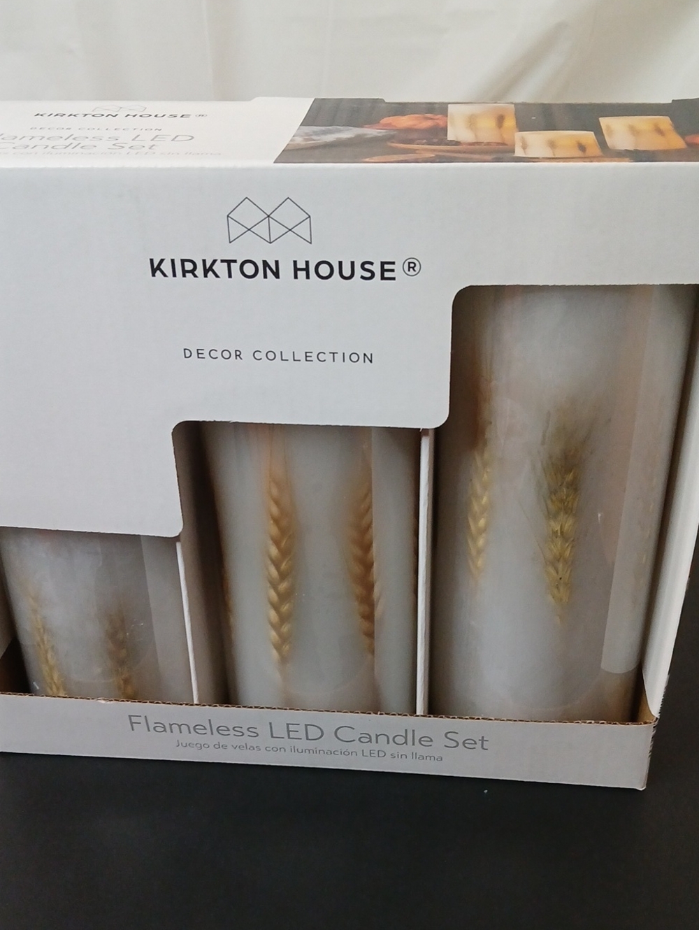 Kirkton House Cream & Gold Wheat-Embossed Flameless LED Candle Set